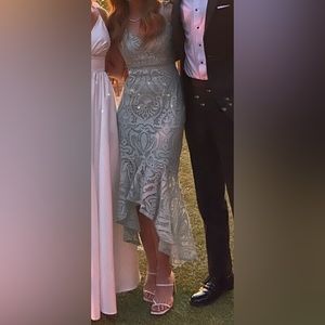 Lulu’s Won Your Heart Sage Green Lace Tie-Strap High-Low Midi Dress (Size XS)